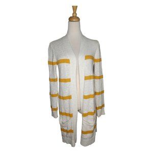 Cardigan Open Front w Pockets Mustard Yellow Stripe on White Size S